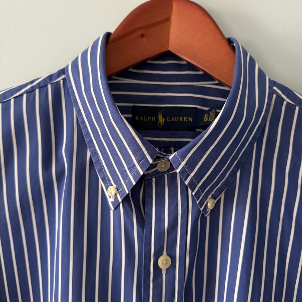 Polo Ralph Lauren Blue White Stripe Button Down Shirt XL Classic Fit Red Pony - Picture 5 of 16